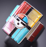 Size 8-1/2 Silver & Turquoise Multistone Zuni Inlay Sunface Ring Don Dewa 6H31K