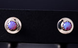 Blue-Green Fire Opal - Navajo Handmade Sterling Silver Post Earrings by Juanita Manygoats - 6J31M