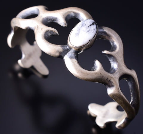 Silver & White Buffalo Turquoise Navajo Sandcast Bracelet by Francis Begay 5L20J