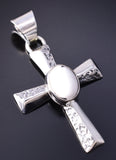 Navajo Handmade Silver Cross Pendant with White Buffalo Turquoise by Allen Lee 5L17X