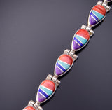Silver Multistone Navajo Inlay Water Drops Link Bracelet by Aldora Henry 3F10H