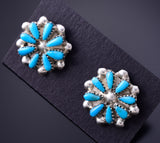 Silver & Turquoise Zuni Handmade Flower Earrings by David Leekity 3H02O