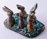 Picasso Marble Zuni Fetish - 5 rabbits with Turquoise by Stafford Chimoni 5L09