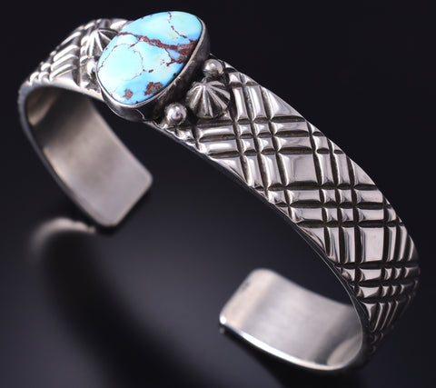 Silver & Golden Hills Turquoise Navajo Handmade Bracelet by Erick Begay 5H01J