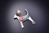Silver & Turquoise Multistone Navajo Inlay A Dog's Love Pendant by A.P. 3F12R