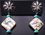 Silver & Abalone w/ Turquoise Navajo Concho Dangle Earrings by Ravis Henry 6D20F