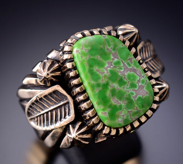 Size 13-1/4 Carico Lake Turquoise & 14k Gold Navajo Ring by Erick Begay 6H16D