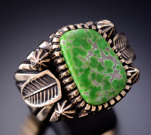 Size 13-1/4 Carico Lake Turquoise & 14k Gold Navajo Ring by Erick Begay 6H16D