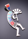 Silver & Turquoise Multistone Navajo Inlay Kokopelli Pendant by Berna Joe 3F12N