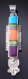 Silver & Turquoise Multistone Navajo Inlay Long Pendant by Benson Shorty 5L13B