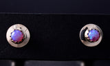 Blue-Green Fire Opal - Navajo Handmade Sterling Silver Post Earrings by Juanita Manygoats - 6J31M