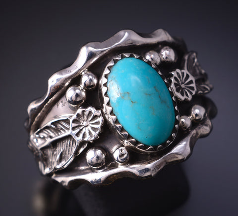 Size 11-1/2 Silver & Turquoise Navajo Men's Ring by Genevieve Francisco 5J29C