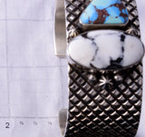 Silver & Golden Hills Turquoise & White Buffalo Navajo Bracelet Erick Begay 5H01D