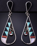 Vintage Silver Multistone Zuni Inlay Sunface Earrings by Sheryl Edaakie 5G28Z