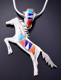 Silver Multistone Free Horse Navajo Inlay Pendant by TSF 3L08Z