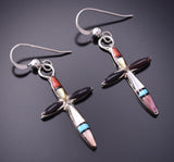 Silver & Turquoise Multistone Zuni Inlay Cross Earrings by Lynette Bowannie 3G03K