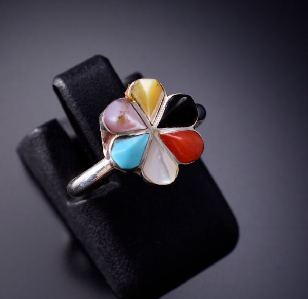 Size 3-3/4 Multistone Zuni Flower Ring by Raymond Bobelu 6K22R