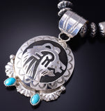 Silver & Kingman Turquoise Strong Bear Navajo Pendant by Alonzo Mariano 5L13C