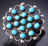 Size 9-3/4 Silver Turquoise Zuni Petit Point Cluster Ring Margie Kaamasee 6D09T