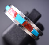 Size 11 Navajo Silver Men's Ring With Turquoise and Coral by Wilbert Muskett 6K27P