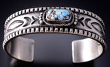 Silver & Golden Hills Turquoise Navajo Handstamped Bracelet by Erick Begay 6J23J