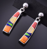 Silver & Lapis Multistone Navajo Inlay Long Earrings by TSF 3L10H