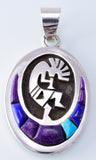 Silver & Turquoise Multistone Navajo Inlay Kokopelli Pendant by Erick Begay 3H20L