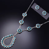 Silver & Turquoise Zuni Petit Point Necklace Earring Set by Tricia Leekity 6H25K