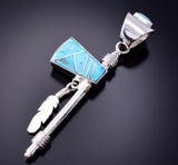 Reversible Silver Multistone Navajo Inlay Tomahawk Pendant by TSF 3L07X
