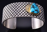 Silver & 18k Gold w/ Kingman Turquoise Navajo Bracelet by Erick Begay 5H01E