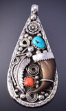 Silver & Turquoise Bearclaw Navajo Pendant 4K10G