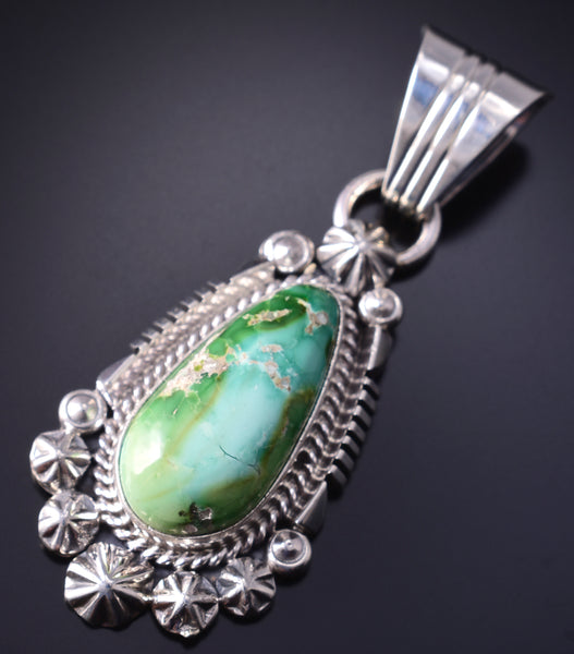 Silver & Sonoran Gold Turquoise Navajo Handmade Pendant by Marita Benally 5L13W
