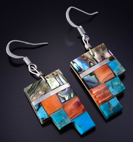 SOLD Santo Domingo Pueblo (Kewa) Handmade Multistone Earrings by Ray Rosetta 5D07L
