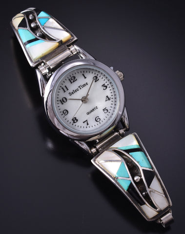 Vintage Silver Multistone Navajo Inlay Watchband (w/ watch) - Sunburst 5G28H