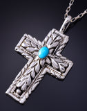Silver & Turquoise Navajo Handmade Love Cross Pendant by Erick Begay 5F30Z