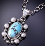 Silver & Golden Hills Turquoise - Freshwater Pearls Pendant Erick Begay 3C30K