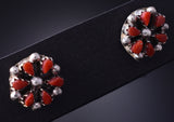 Silver & Coral Zuni Petit Point Flower Earrings by Tricia Leekity 5G22D
