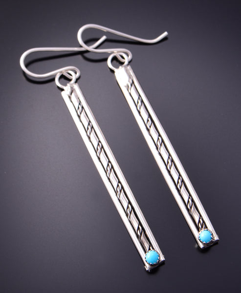 Silver & Turquoise Bottom Long Navajo Earrings by Caroline Tsosie 3B10Q