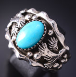 Size 14 Silver & Kingman Turquoise Eagles Men's Ring Genevieve Francisco 5L13Z