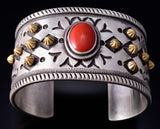 Silver & 22k Gold w/ Mediterranean Coral Navajo Bracelet by Erick Begay 5H01B