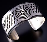 Vintage Silver Man in the Maze Hopi Overlay Bracelet by Tony Kyasyousie 5D18U