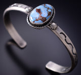 Silver & Golden Hills Turquoise Navajo Handmade Bracelet by Sam Yellowhair 6F09C