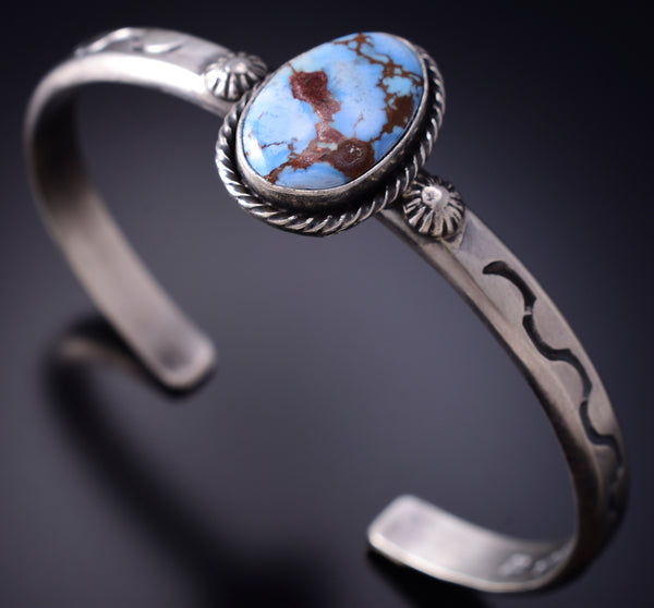 Silver & Golden Hills Turquoise Navajo Handmade Bracelet by Sam Yellowhair 6F09C
