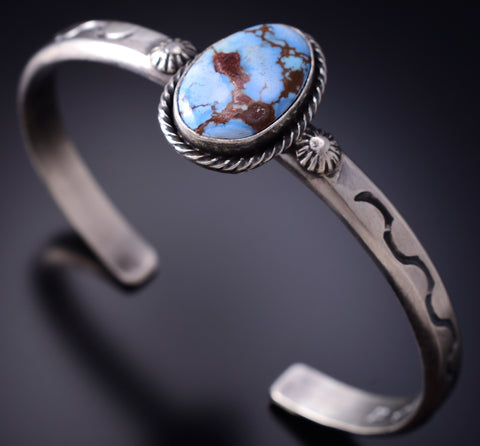 Silver & Golden Hills Turquoise Navajo Handmade Bracelet by Sam Yellowhair 6F09C
