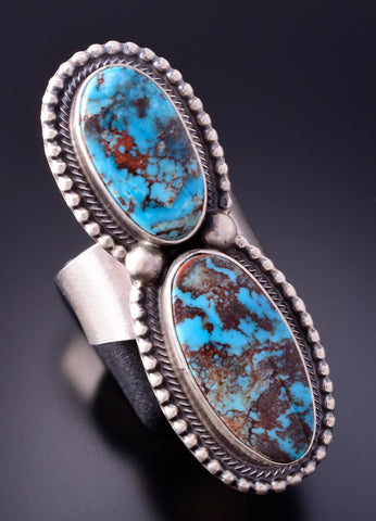 Size 8-1/2 Silver & Egyptian Turquoise Navajo Long Ring by Timothy Yazzie 4A31K