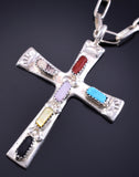 Silver & Turquoise Multistone Zuni Cross Pendant by Cecilia Iule 5L26Z