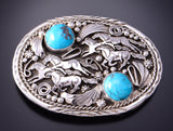 Silver & Kingman Turquoise Running Free Horses Navajo Buckle by Betta Lee 3F10R