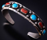 Sterling & Turquoise Coral Navajo Handmade Bracelet by Reed Charley 5J18K