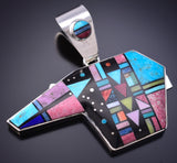 Silver & Turquoise Multistone Navajo Inlay Bear Pendant by Jimmy Harrison 6F22L