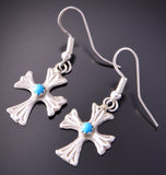 Silver & Turquoise Navajo Handmade Cross Earrings 3B10H